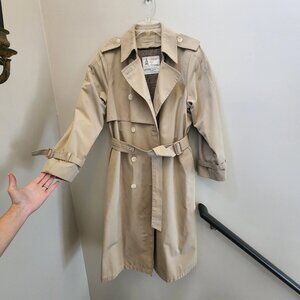 Vtg London Fog Double Breasted Trench Coat Womens 12R Houndstooth Lined Academia